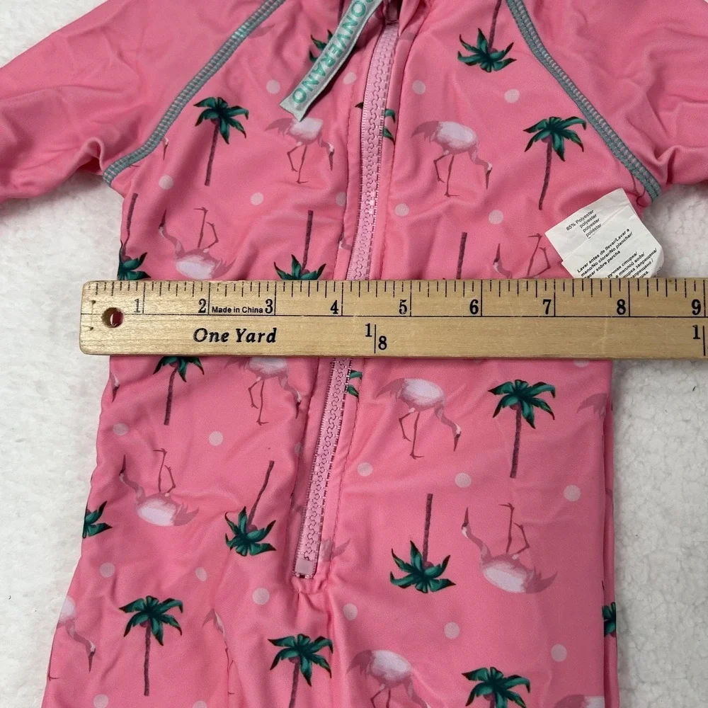 Bonverano UV Sun Suit Baby Girls 6-9M Pink Flamingo Palm Rashguard One Piece Hat - Picture 15 of 16
